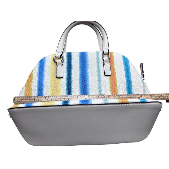 Calvin Klein Womens Striped Dome Satchel Handbag With Zipper Closure - Picture 7 of 9